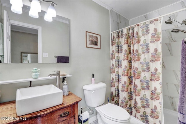105 Harbor Dr, Washington, NC 27889 - full bath featuring crown molding, vanity, a shower with shower curtain, and toilet
