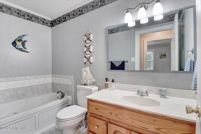 105 Harbor Dr, Washington, NC 27889 - bathroom featuring toilet, a bath, crown molding, and vanity
