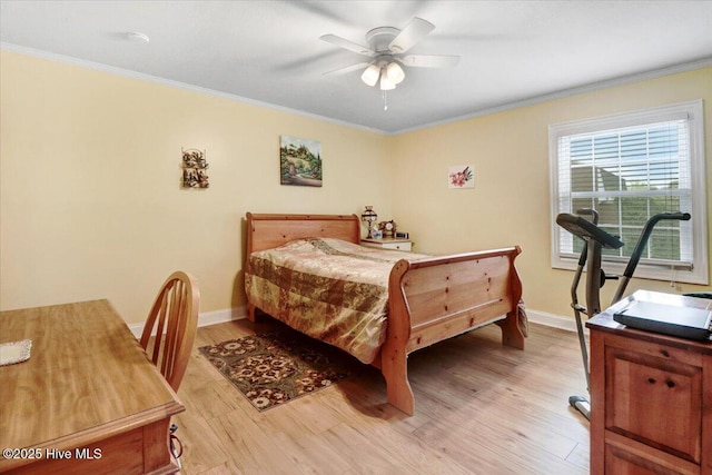 105 Harbor Dr, Washington, NC 27889 - bedroom with light wood-type flooring, a ceiling fan, baseboards, and ornamental molding