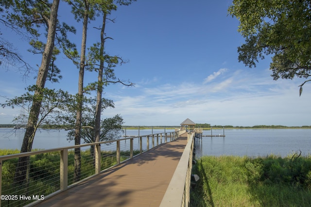 dock area featuring a water view