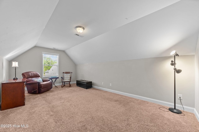 371 Porter Mills Rd, Greenville, NC 27858 - sitting room featuring lofted ceiling, baseboards, visible vents, and carpet