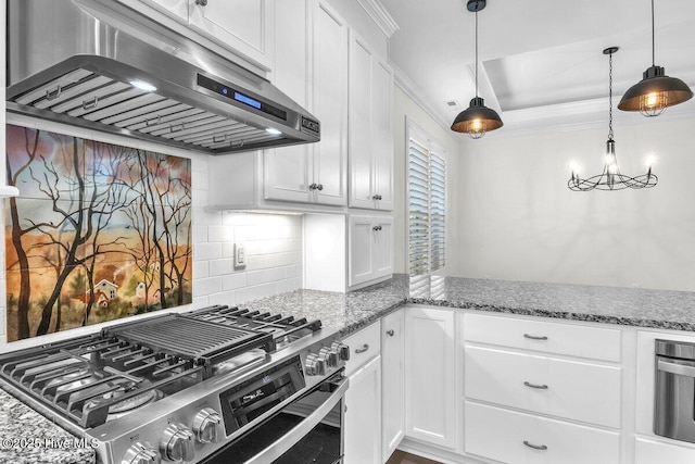 661 Jenoa Loop, Castle Hayne, NC 28429 - kitchen with ventilation hood, appliances with stainless steel finishes, backsplash, white cabinetry, and stone countertops