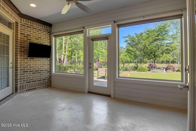 661 Jenoa Loop, Castle Hayne, NC 28429 - unfurnished sunroom with ceiling fan and plenty of natural light