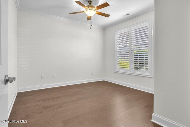 661 Jenoa Loop, Castle Hayne, NC 28429 - spare room featuring ceiling fan, dark wood-type flooring, ornamental molding, and baseboards