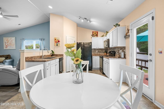 1516 Round Ridge Rd SE, Bolivia, NC 28422 - dining room with a ceiling fan, visible vents, recessed lighting, and lofted ceiling