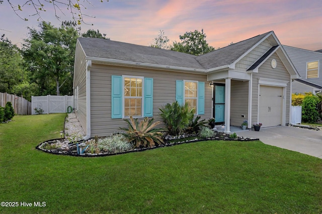 1516 Round Ridge Rd SE, Bolivia, NC 28422 - single story home featuring fence, an attached garage, a gate, concrete driveway, and a yard