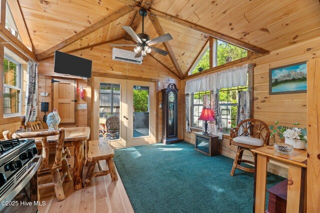 280 Charlie Rd, Arapahoe, NC 28510 - sunroom featuring a wall mounted AC, french doors, and beam ceiling