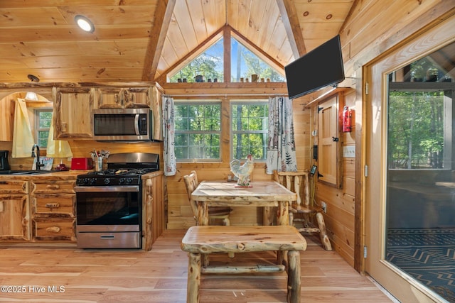 280 Charlie Rd, Arapahoe, NC 28510 - kitchen with a sink, appliances with stainless steel finishes, light wood-style flooring, and lofted ceiling