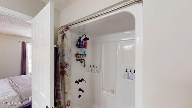 106 Ehrhardt Way, Princeton, NC 27569 - details featuring curtained shower and a textured ceiling