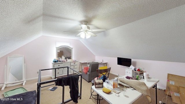 106 Ehrhardt Way, Princeton, NC 27569 - home office featuring baseboards, ceiling fan, a textured ceiling, and lofted ceiling