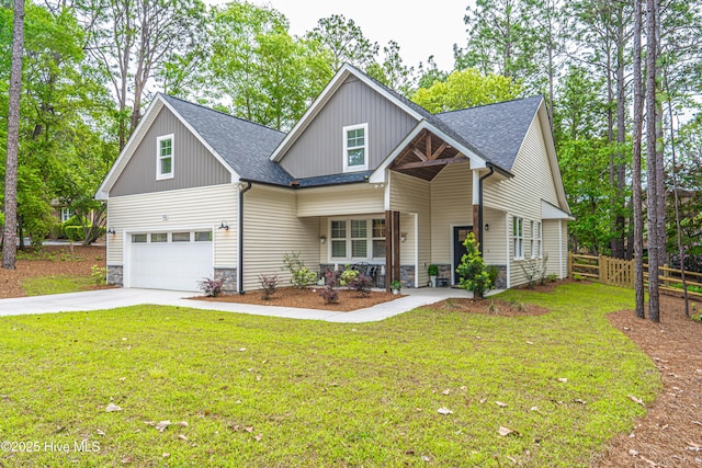 102 Dartmoor Ln, West End, NC 27376 - craftsman-style home with fence, roof with shingles, concrete driveway, and an attached garage