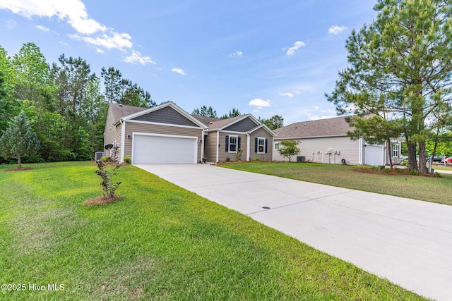 1699 Haldon Ln SE, Bolivia, NC 28422 - ranch-style home featuring concrete driveway, an attached garage, cooling unit, and a front lawn