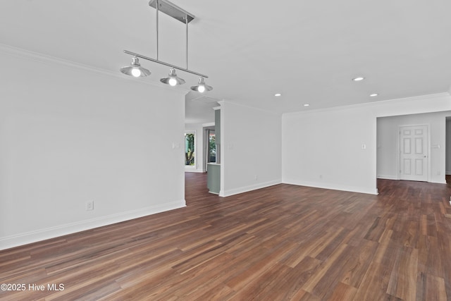 995 Chadwick Shores Dr, Sneads Ferry, NC 28460 - empty room with ornamental molding, recessed lighting, baseboards, and dark wood-style floors