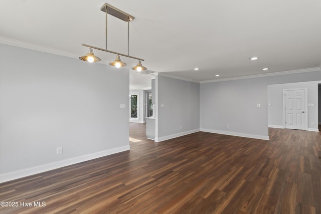 995 Chadwick Shores Dr, Sneads Ferry, NC 28460 - empty room with recessed lighting, dark wood-type flooring, ornamental molding, and baseboards