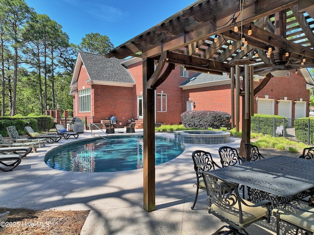16 Mulbren Ct, Pinehurst, NC 28374 - view of pool featuring a patio, a pergola, fence, and a pool with connected hot tub