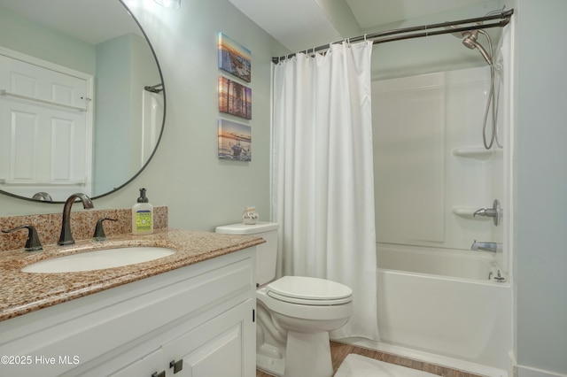 1774 New River Inlet Rd Unit 5, North Topsail Beach, NC 28460 - bathroom with vanity, toilet, and shower / tub combo with curtain