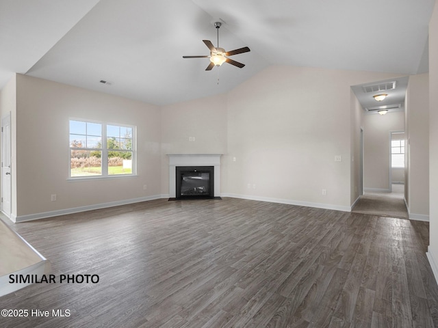139 Tides End Dr, Holly Ridge, NC 28445 - unfurnished living room with ceiling fan, wood finished floors, visible vents, and plenty of natural light