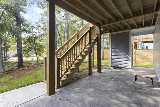 view of patio / terrace featuring stairs