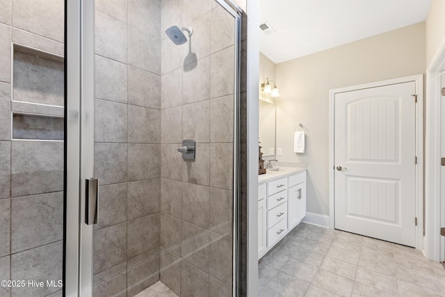 2226 Jasper Forest Trl, Winnabow, NC 28479 - full bathroom with vanity, a stall shower, and tile patterned flooring