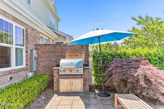 view of patio / terrace featuring exterior kitchen and a grill
