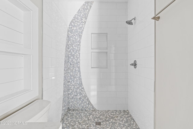 bathroom with a stall shower and toilet