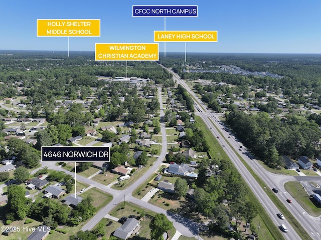 aerial overview of property's location featuring a main thoroughfare