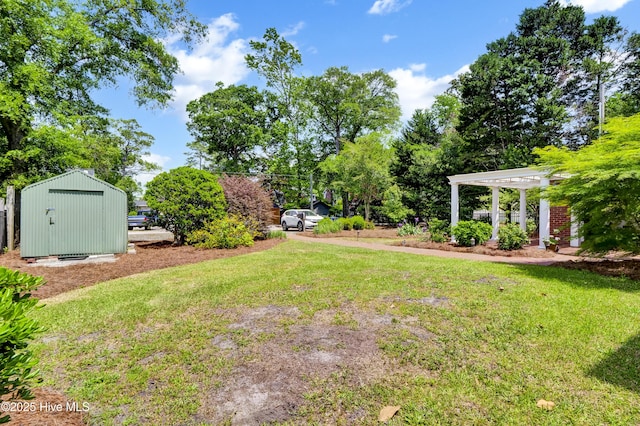2405 Oleander Dr, Wilmington, NC 28403 - view of yard featuring a pergola, an outbuilding, and a shed
