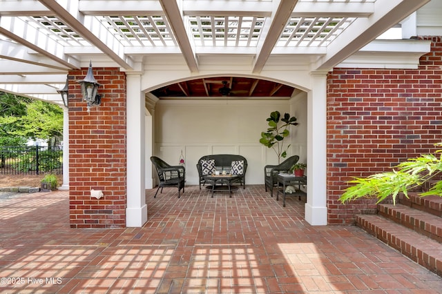 2405 Oleander Dr, Wilmington, NC 28403 - view of patio / terrace featuring fence, a pergola, and an outdoor living space