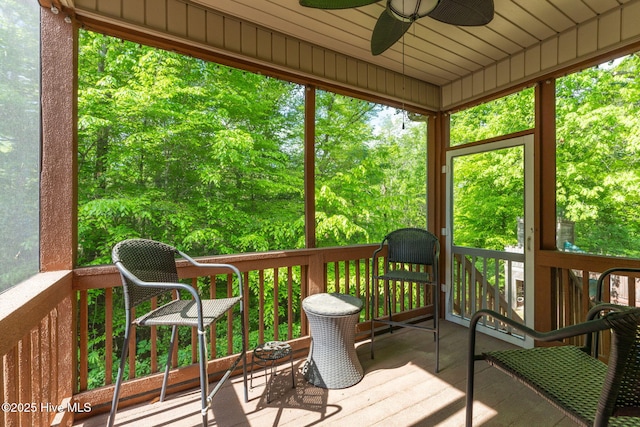 sunroom / solarium with ceiling fan