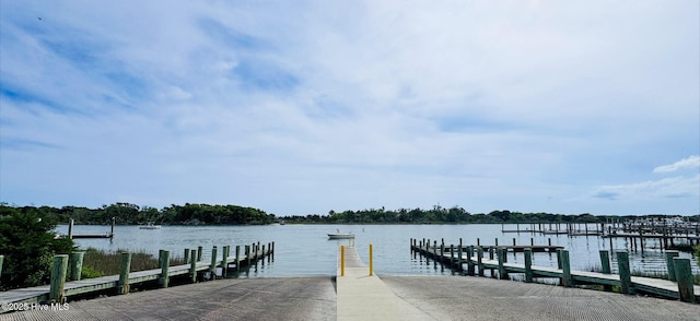view of dock with a water view
