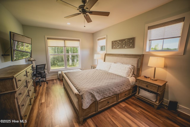 596 W Burton Farm Dr, Minnesott Beach, NC 28510 - bedroom featuring multiple windows, wood finished floors, baseboards, and recessed lighting