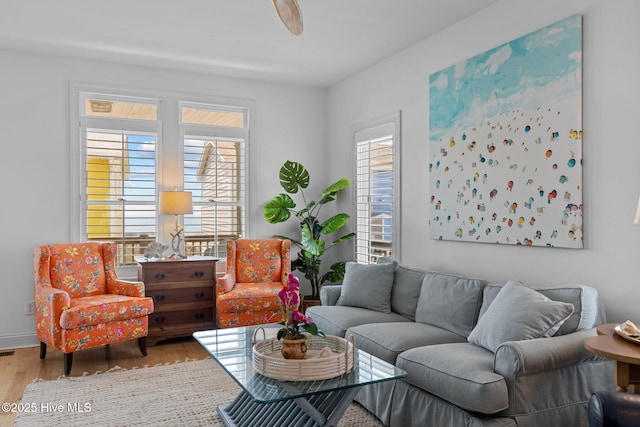 living room with wood finished floors