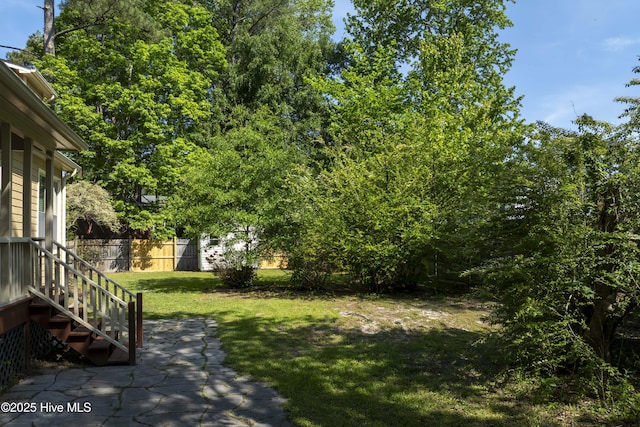 view of yard with a patio and fence