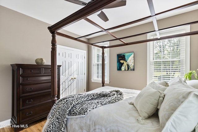 bedroom featuring light wood-style flooring