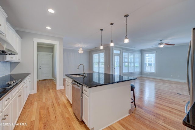1012 Anchors Bend Way, Wilmington, NC 28411 - kitchen featuring stainless steel dishwasher, crown molding, light wood finished floors, and a sink