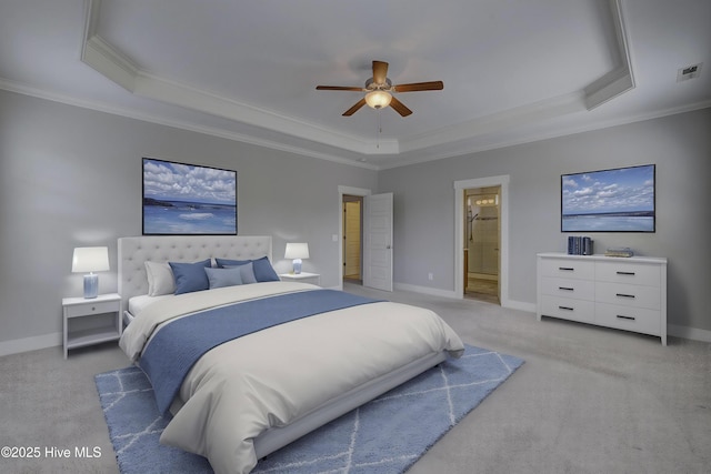 1012 Anchors Bend Way, Wilmington, NC 28411 - bedroom with visible vents, a raised ceiling, ornamental molding, and light colored carpet
