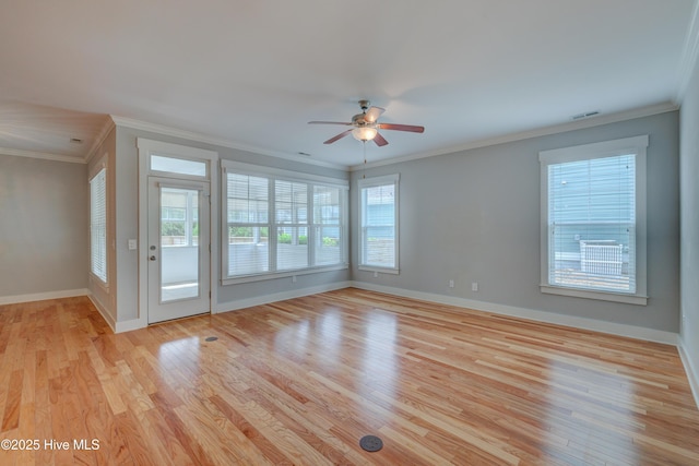 1012 Anchors Bend Way, Wilmington, NC 28411 - empty room featuring baseboards, visible vents, a ceiling fan, and light wood-style flooring