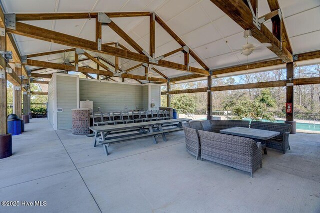 1012 Anchors Bend Way, Wilmington, NC 28411 - view of patio featuring ceiling fan, outdoor dining space, an outdoor pool, an outdoor hangout area, and a gazebo