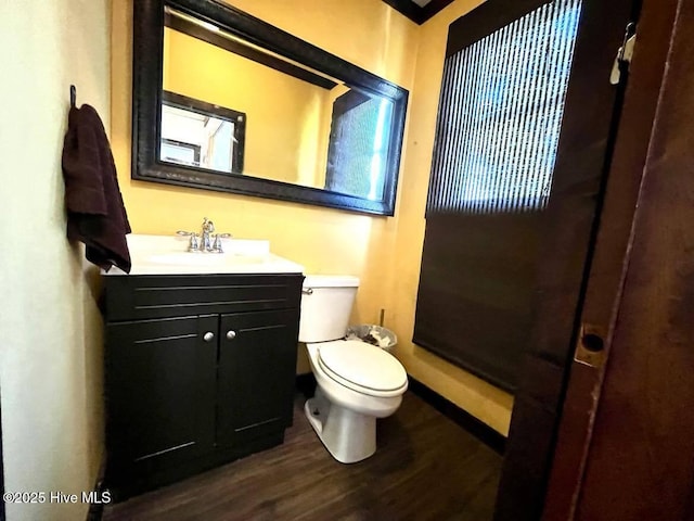 1281 Old Chinquapin Rd, Beulaville, NC 28518 - bathroom with wood finished floors, toilet, and vanity