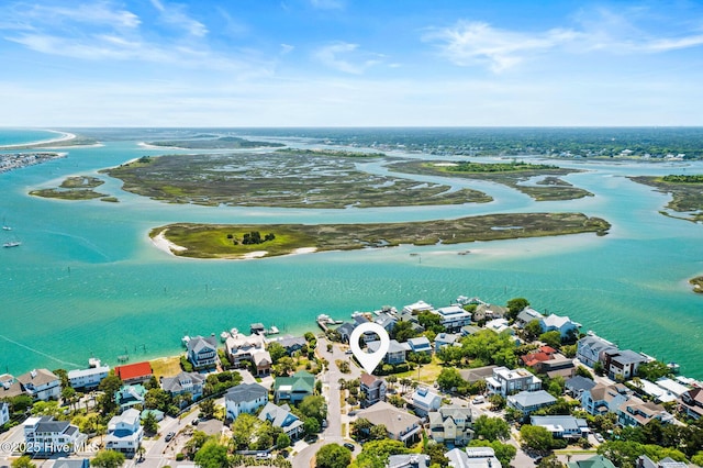 aerial view with a water view and a residential view