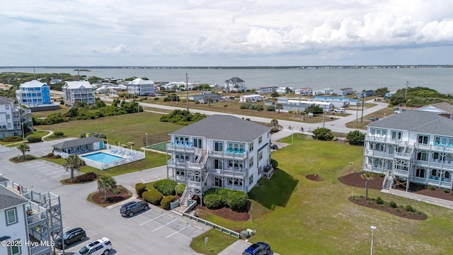 aerial view with a water view