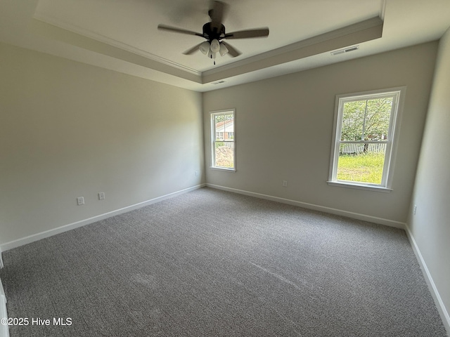 1104 Margaret Ln, Kinston, NC 28501 - carpeted empty room featuring a raised ceiling, healthy amount of natural light, ceiling fan, and ornamental molding