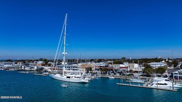 view of dock with a water view