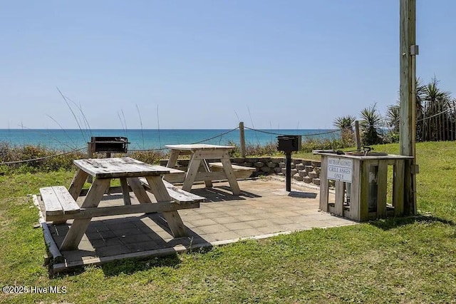 view of patio / terrace featuring a water view