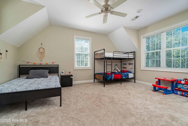 61 Spinnaker Point Rd N, Oriental, NC 28571 - carpeted bedroom with vaulted ceiling, baseboards, and ceiling fan