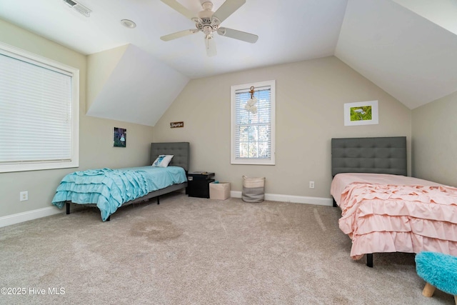 61 Spinnaker Point Rd N, Oriental, NC 28571 - bedroom with lofted ceiling, carpet flooring, a ceiling fan, and baseboards