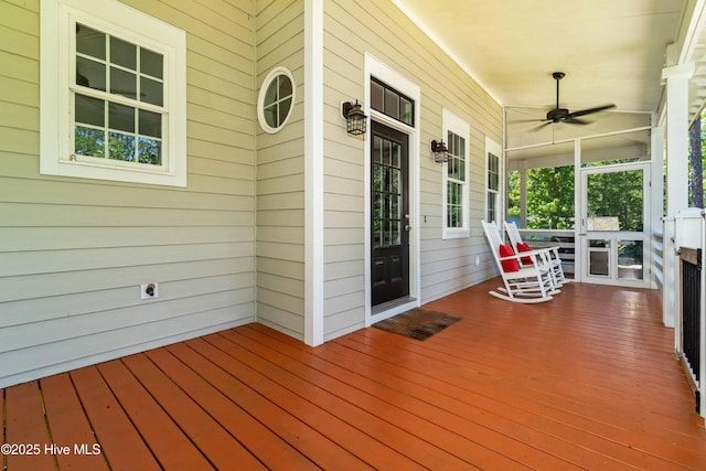 61 Spinnaker Point Rd N, Oriental, NC 28571 - wooden terrace featuring a porch and ceiling fan