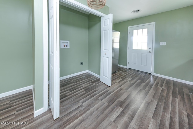 190 NC Highway 32, Sunbury, NC 27979 - clothes washing area with hookup for an electric dryer, hookup for a washing machine, baseboards, and dark wood-style floors
