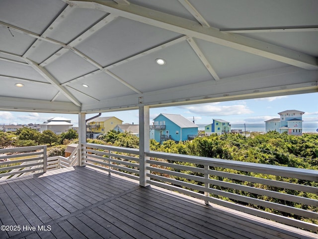 wooden terrace featuring a residential view
