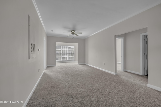 2807 Bloomfield Ln Unit 307, Wilmington, NC 28412 - unfurnished living room featuring carpet flooring, ceiling fan, ornamental molding, and baseboards